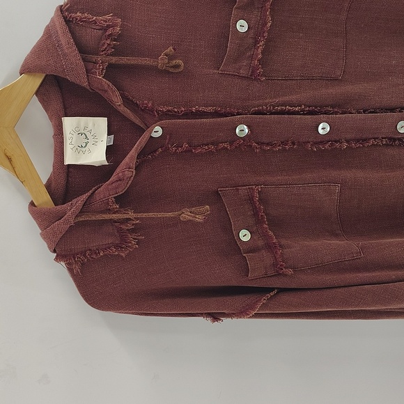 Fantastic Fawn Button Up Hooded Jacket Lightwight Size Small Oversized Rust red - Picture 6 of 13